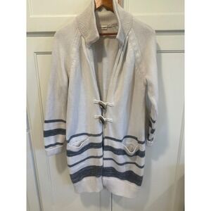 GAP Women's Striped Toggle Cardigan Sweater Long Sleeve Cotton coastal Size L
